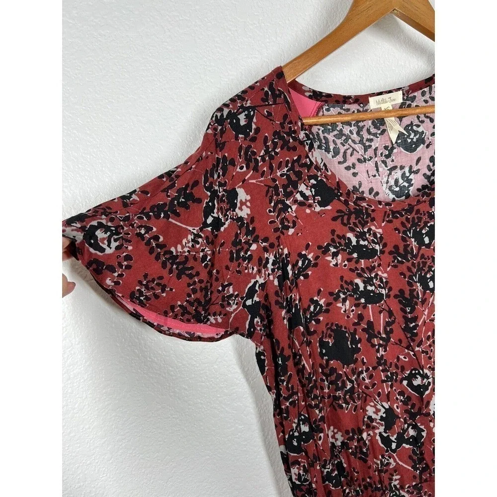 Matilda Jane Helena Tiered Flapper Dress Medium M Floral Knit Flutter Sleeves